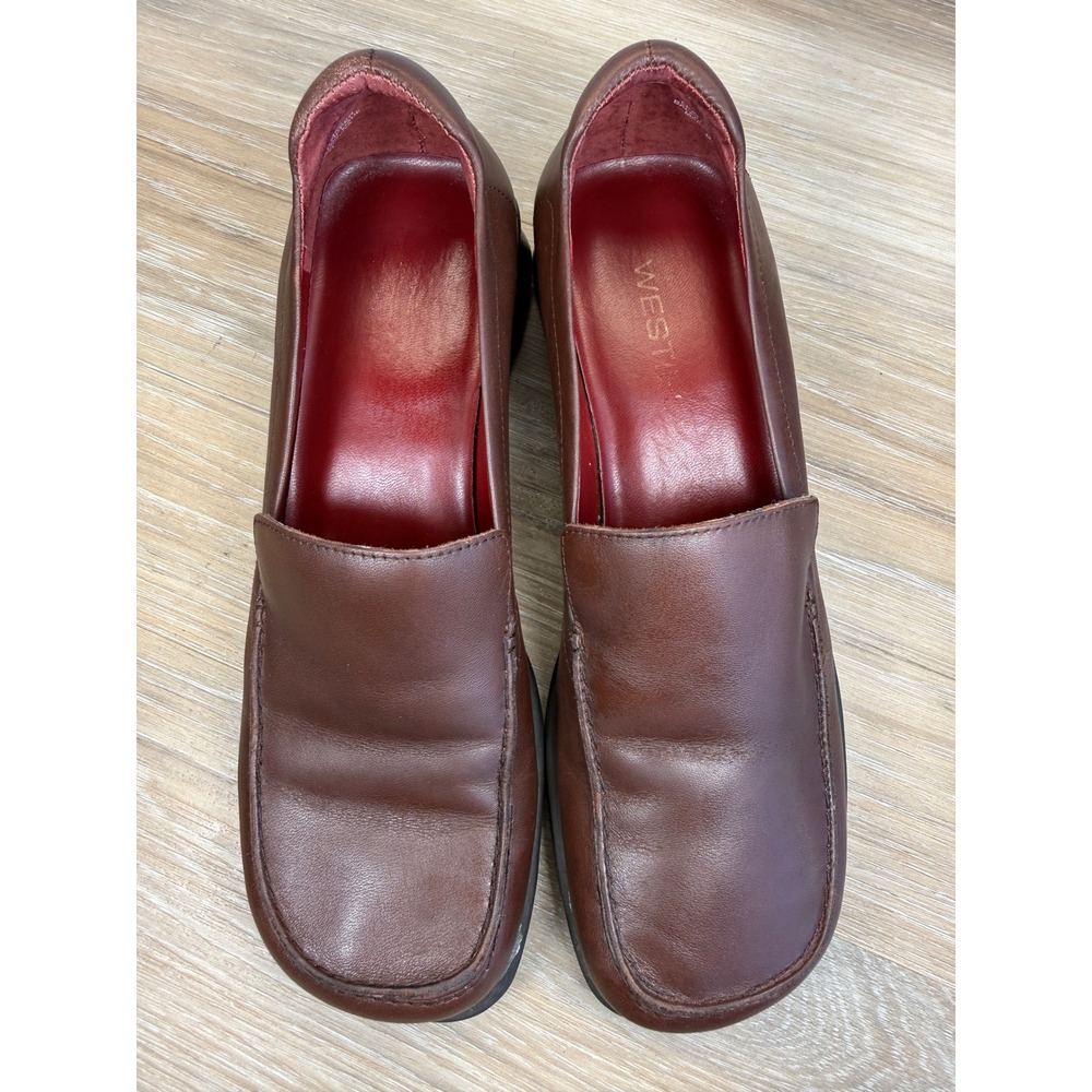 Westies Womens 6.5 Loafers Cormac Brown Leather Square Toe Block Heel Work Shoes - Picture 7 of 10